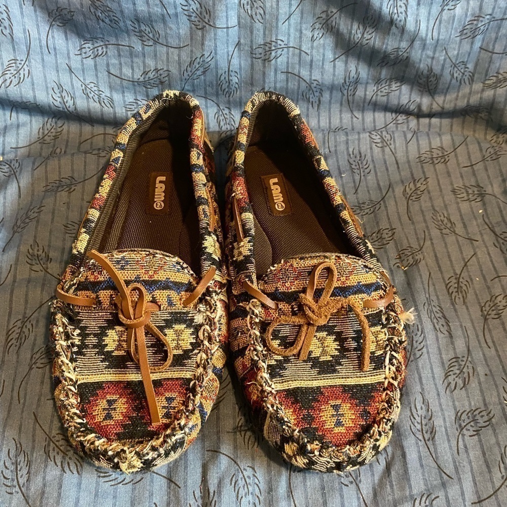 Lamo southwest print moccasins style rubber soled slippers size 7 - Picture 2 of 5